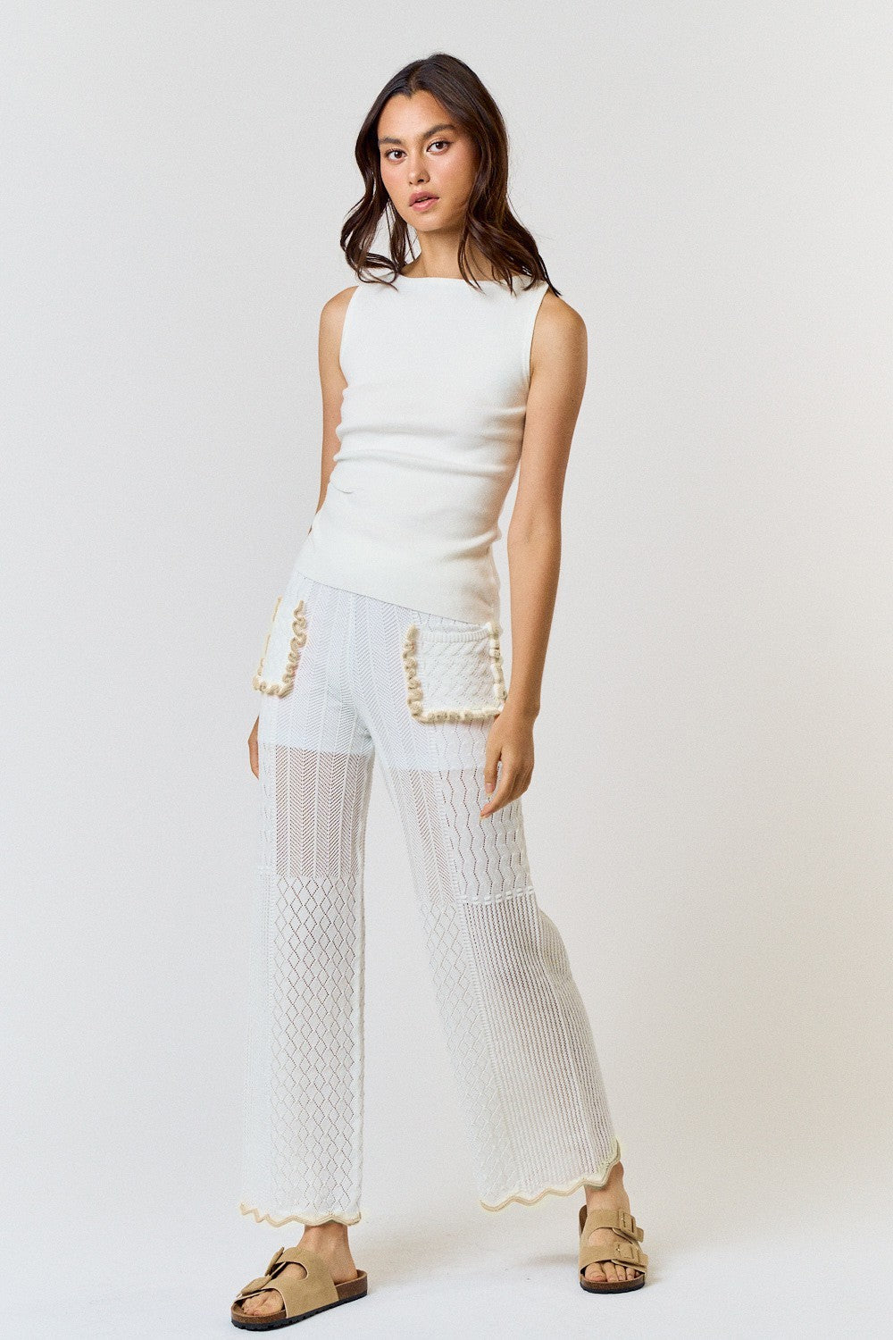 Ribbed Crochet Pants - white