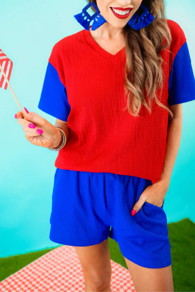 Red/Blue Textured Shorts