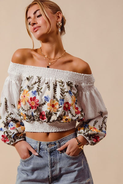Floral Off the Shoulder Crop