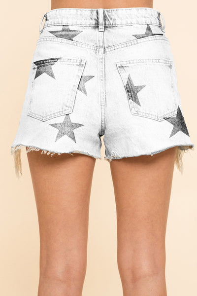 Distressed Star Jean Shorts