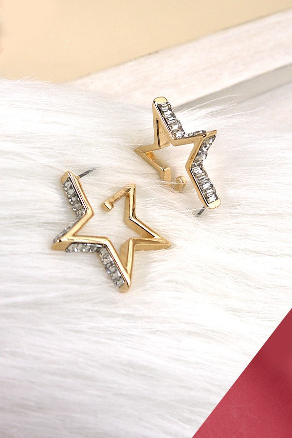 Stone Star Hoop Earrings