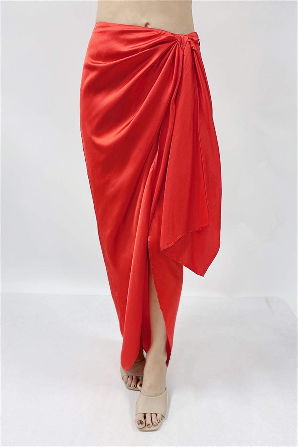 Satin Tie Wrap Skirt