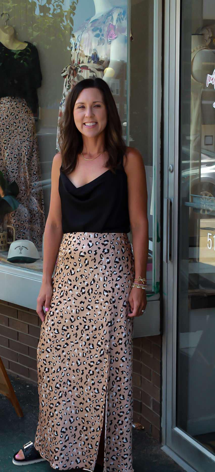 Satin Midi Leopard Skirt
