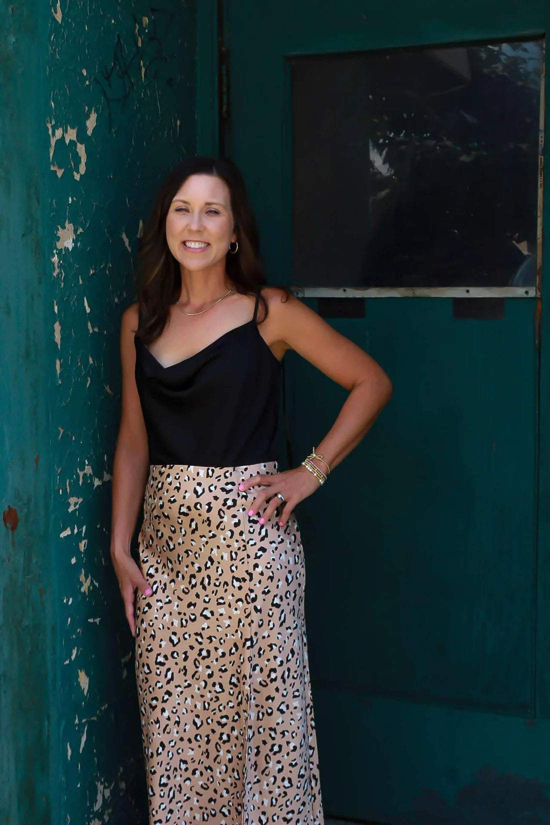 Satin Midi Leopard Skirt