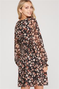 Long Sleeve Ruffle Floral Print Dress