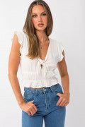 Ruffle Sleeve Front Tie Top