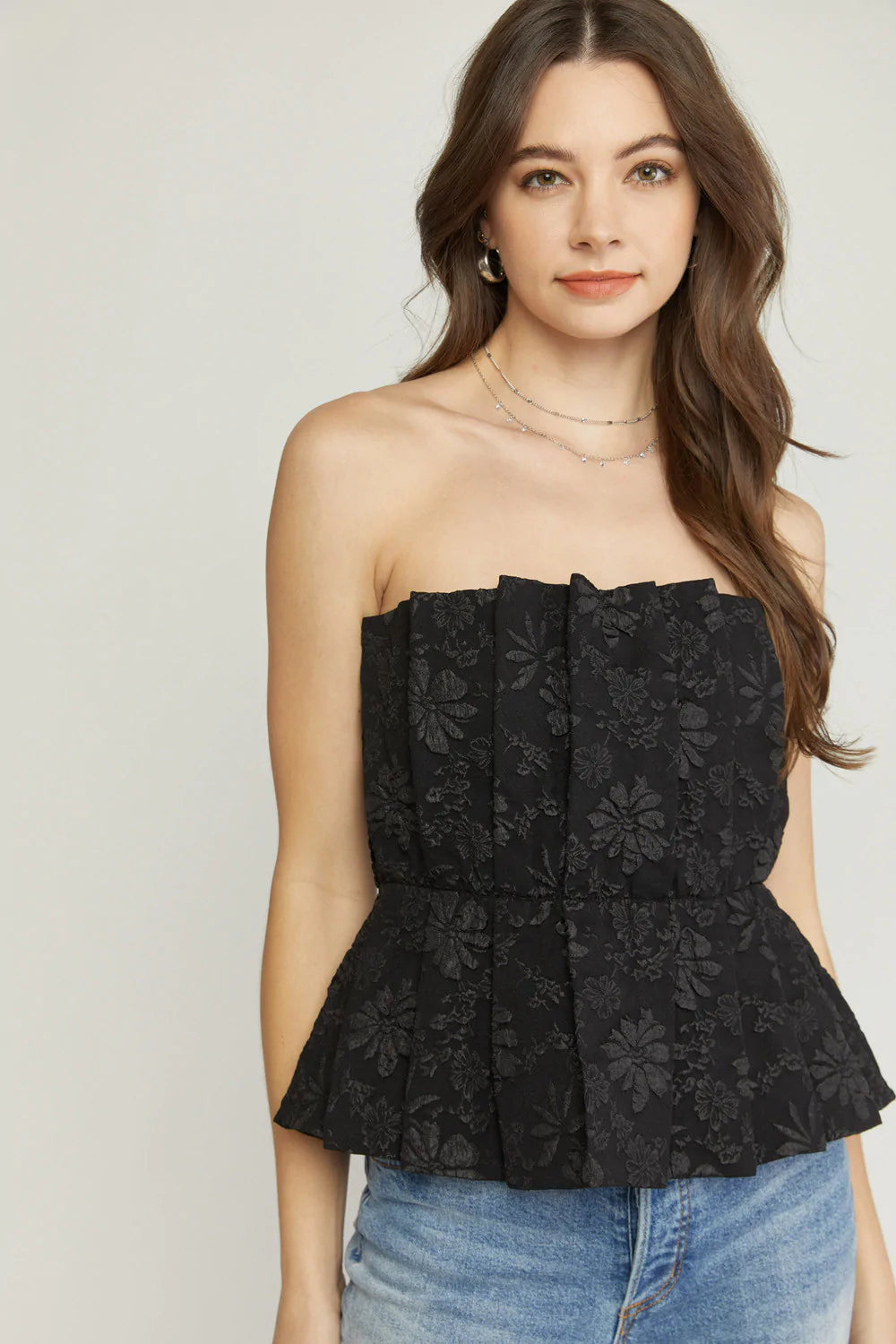Floral Jacquard Strapless Top