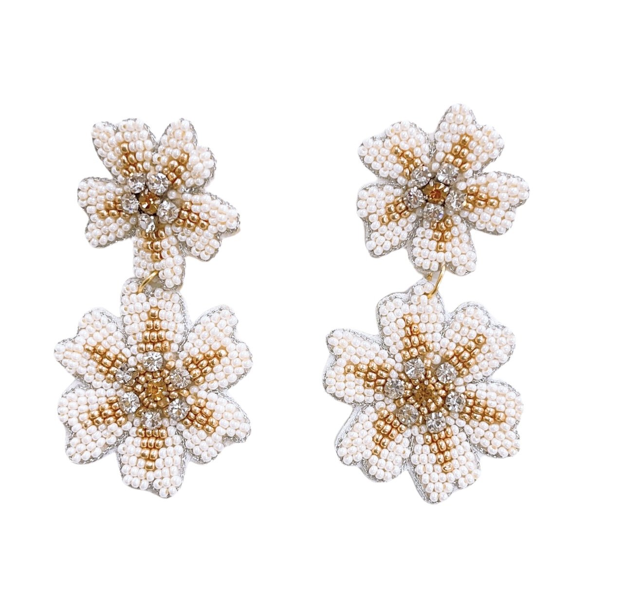 Lillies White Beaded Earrings